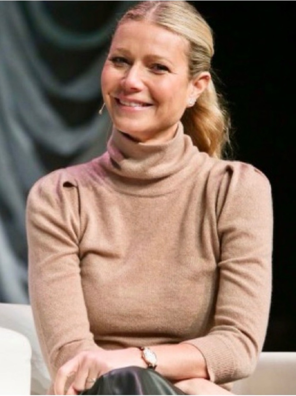 G. Label by Goop Cashmere Turtleneck Sweater - Elegant Puff Shoulder